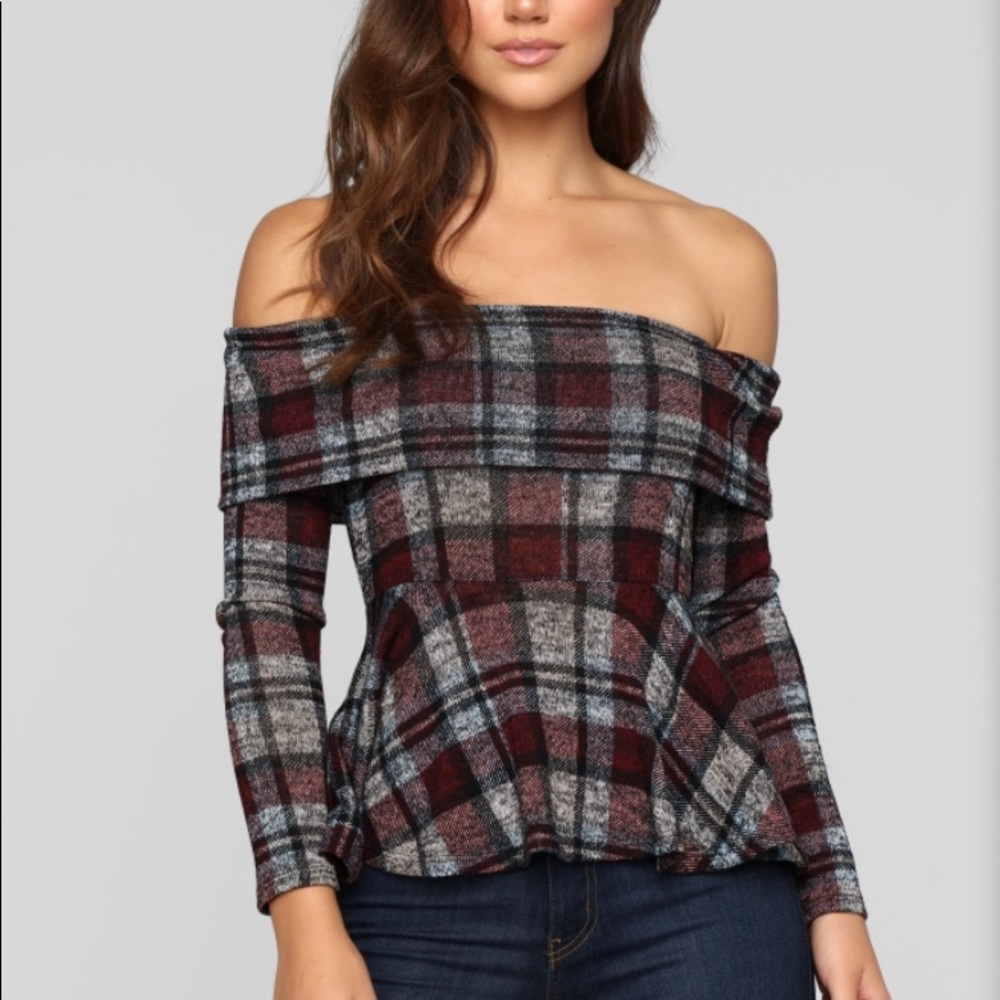 Fashion Nova off shoulder plaid top
